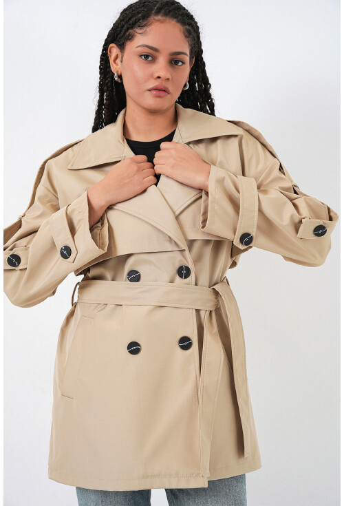 Kadın Kuşaklı Kısa Trençkot 5974