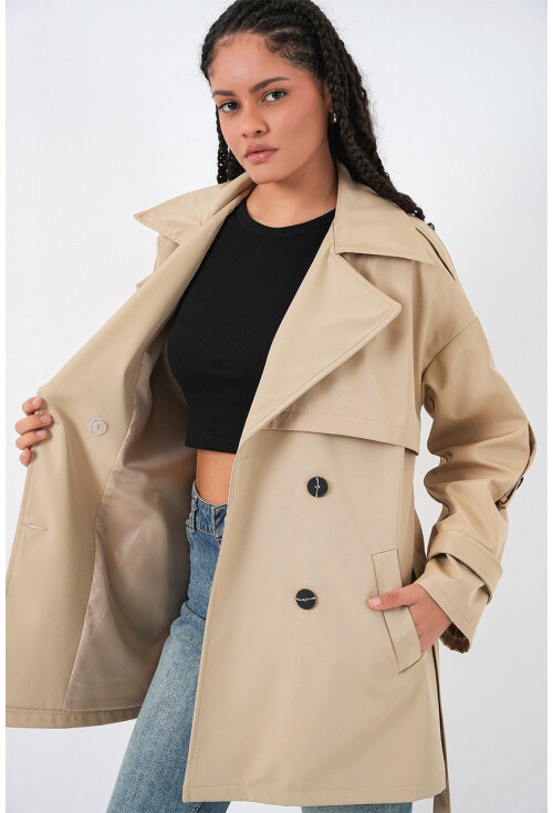 Kadın Kuşaklı Kısa Trençkot 5974