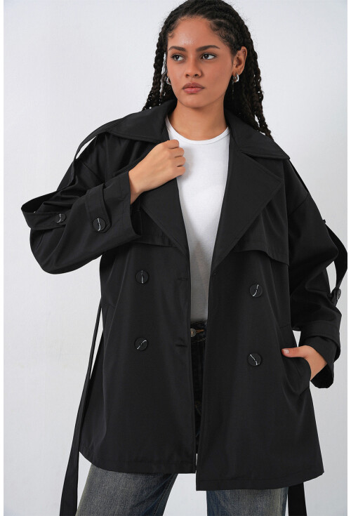 Kadın Kuşaklı Kısa Trençkot 5974