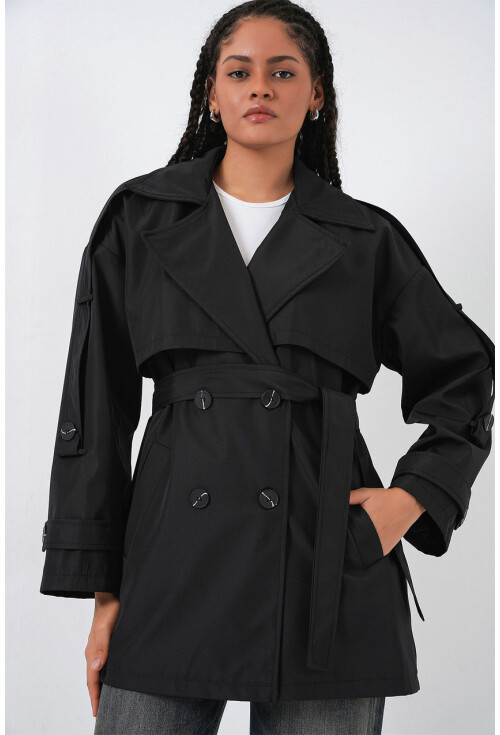 Kadın Kuşaklı Kısa Trençkot 5974