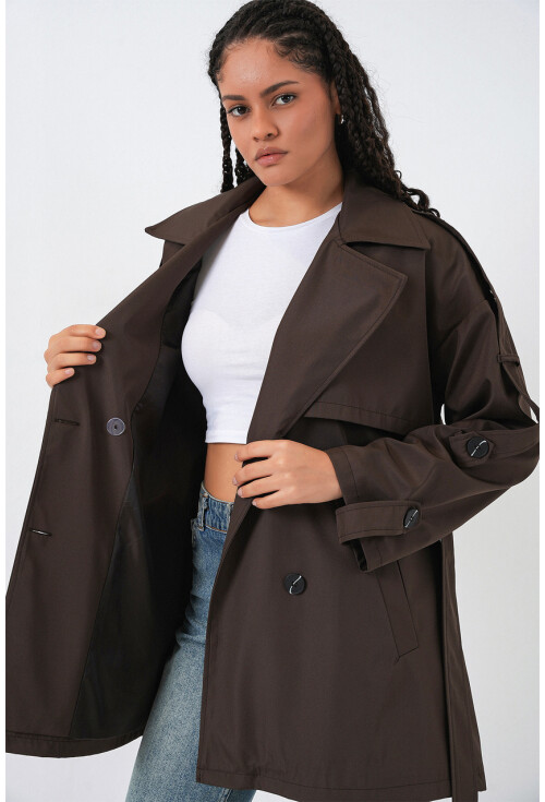 Kadın Kuşaklı Kısa Trençkot 5974
