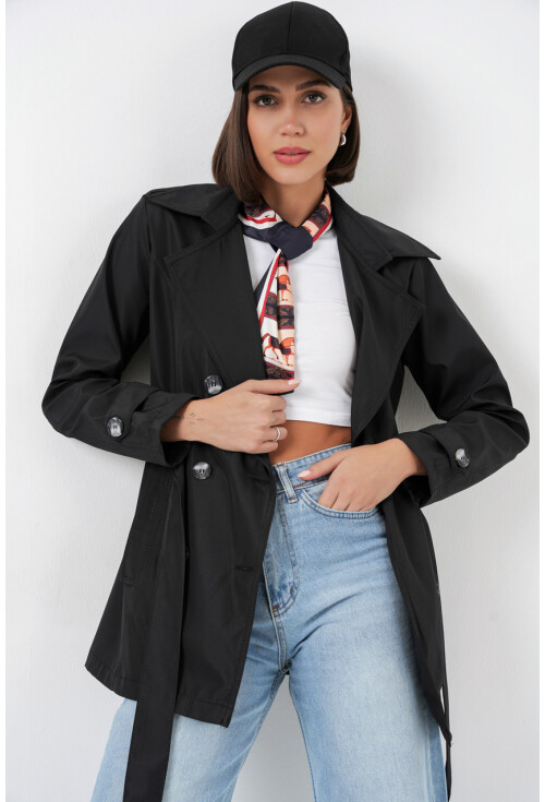 Kadın Kuşaklı Kısa Trençkot 5982