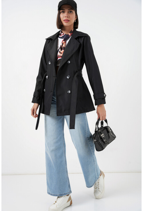 Kadın Kuşaklı Kısa Trençkot 5982