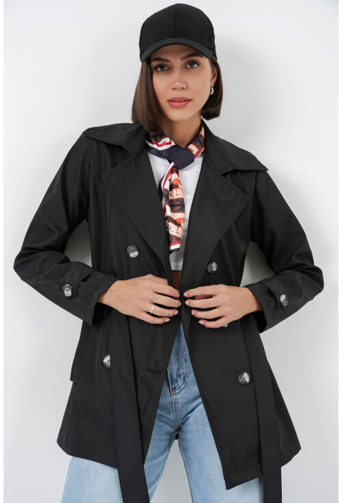 Kadın Kuşaklı Kısa Trençkot 5982