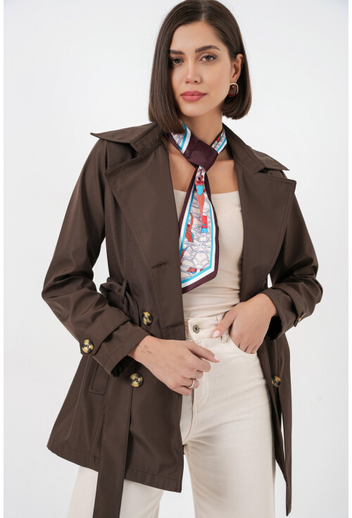 Kadın Kuşaklı Kısa Trençkot 5982