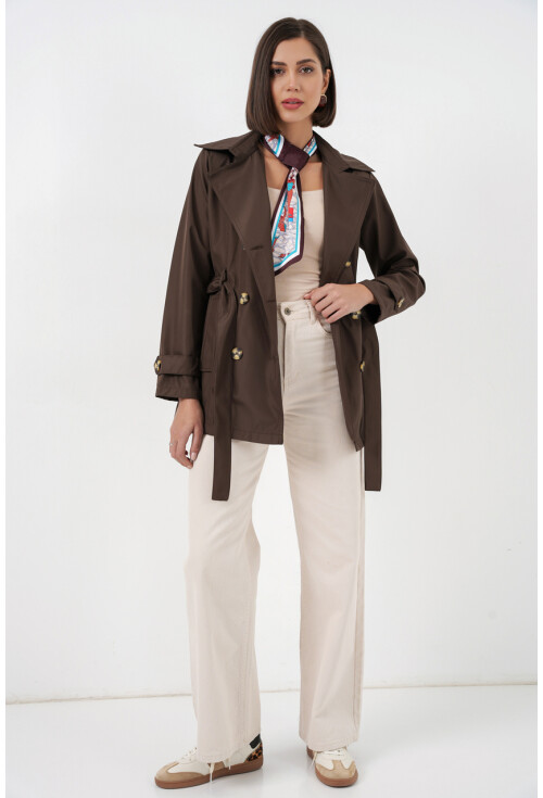Kadın Kuşaklı Kısa Trençkot 5982
