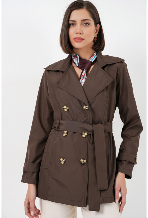 Kadın Kuşaklı Kısa Trençkot 5982