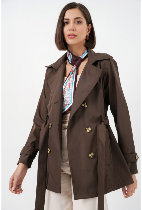 Kadın Kuşaklı Kısa Trençkot 5982