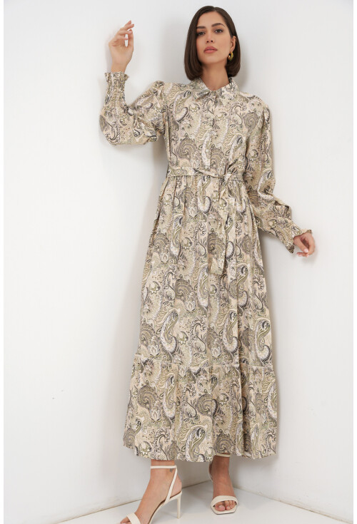 Kadın Kuşaklı Tesettür Elbise 2589