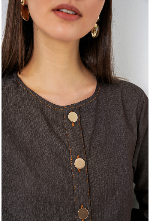 Kadın Kuşaklı Uzun Denim Elbise 2595