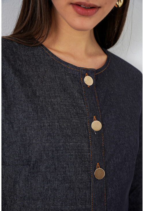 Kadın Kuşaklı Uzun Denim Elbise 2595