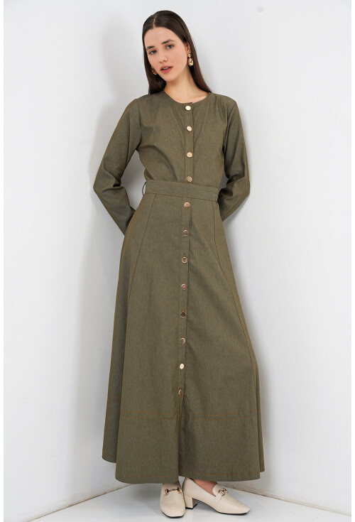 Kadın Kuşaklı Uzun Denim Elbise 2595