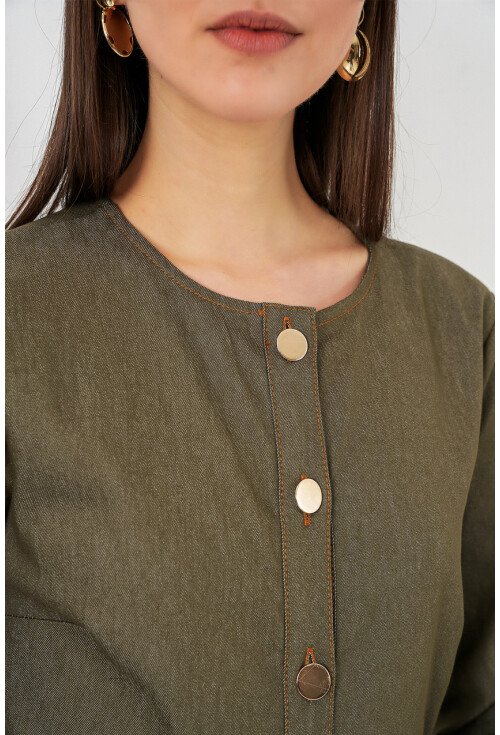 Kadın Kuşaklı Uzun Denim Elbise 2595