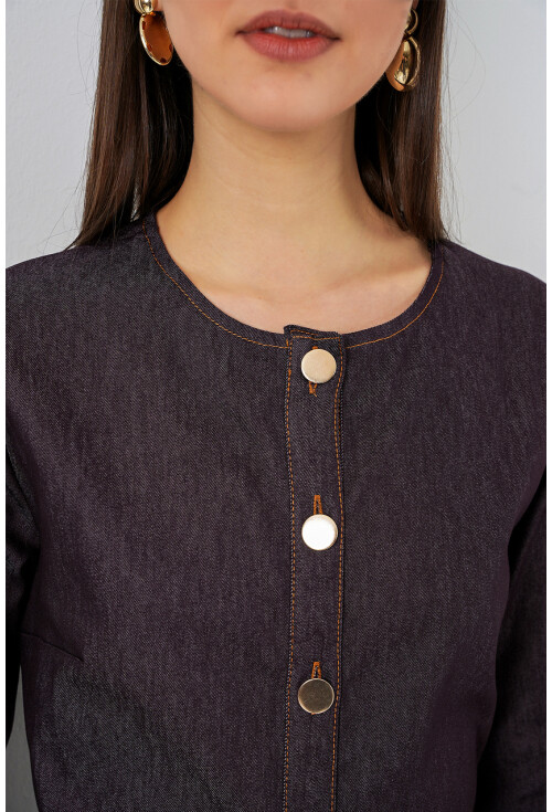 Kadın Kuşaklı Uzun Denim Elbise 2595