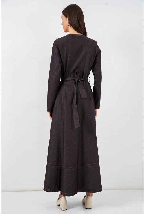 Kadın Kuşaklı Uzun Denim Elbise 2595