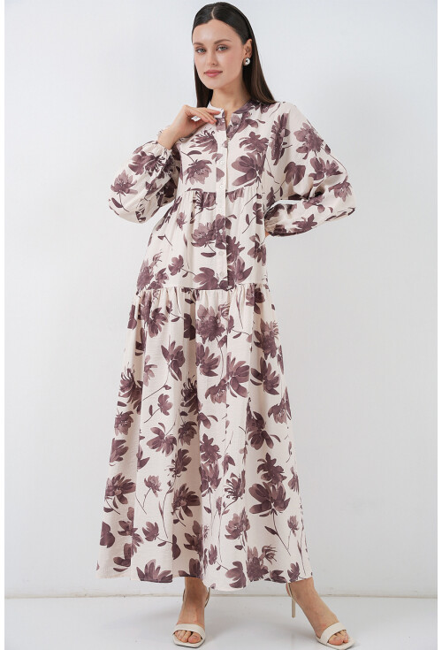 Kadın Lilyum Kumaş Uzun Tesettür Elbise 2593