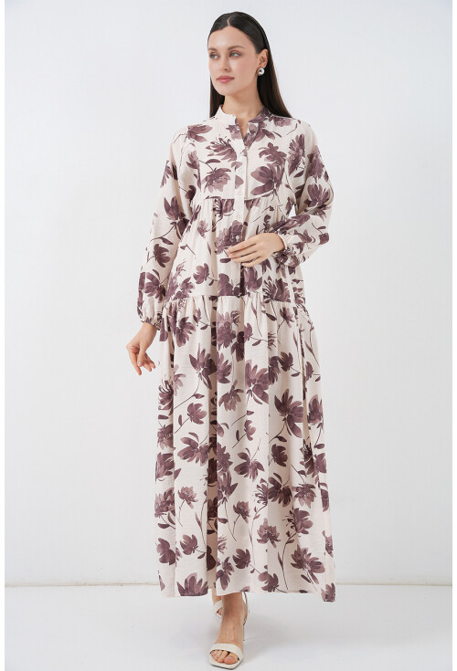 Kadın Lilyum Kumaş Uzun Tesettür Elbise 2593