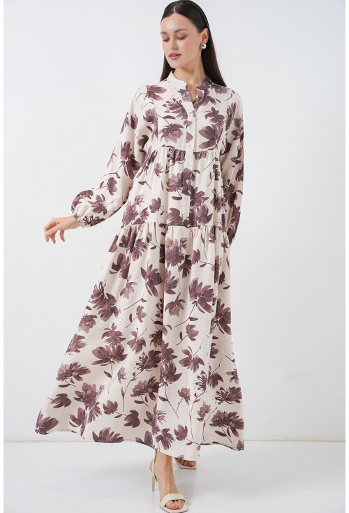 Kadın Lilyum Kumaş Uzun Tesettür Elbise 2593