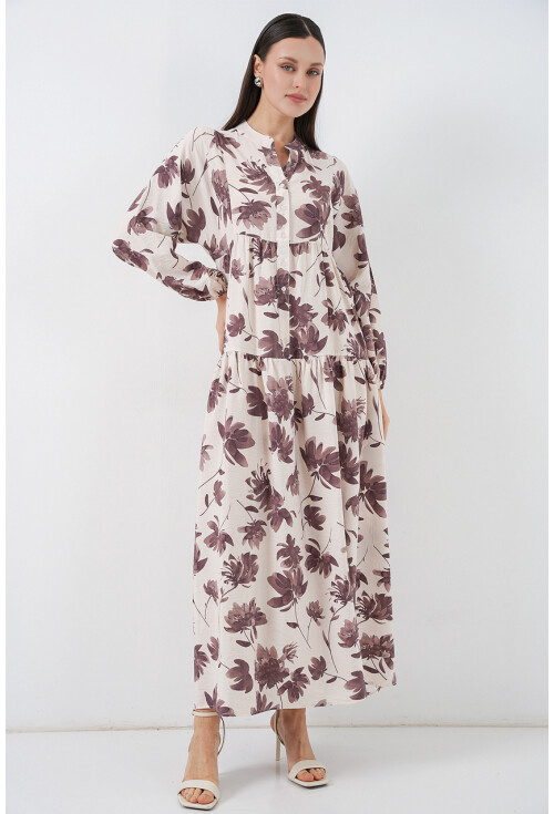 Kadın Lilyum Kumaş Uzun Tesettür Elbise 2593