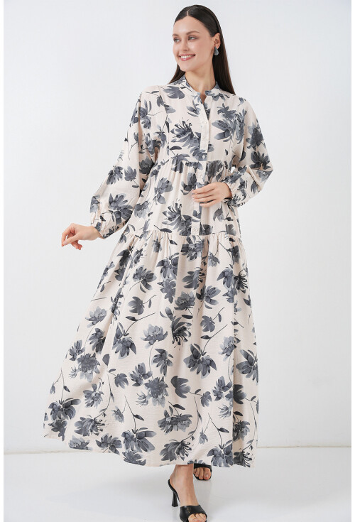 Kadın Lilyum Kumaş Uzun Tesettür Elbise 2593