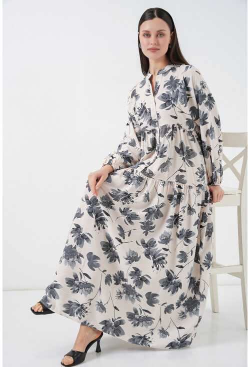 Kadın Lilyum Kumaş Uzun Tesettür Elbise 2593