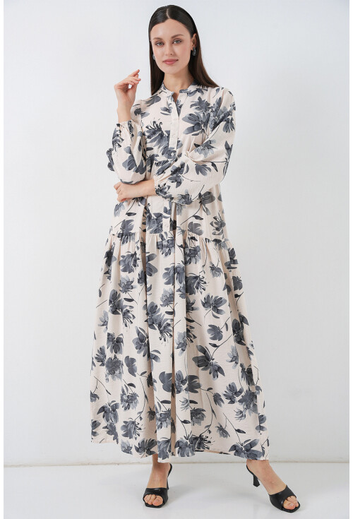 Kadın Lilyum Kumaş Uzun Tesettür Elbise 2593