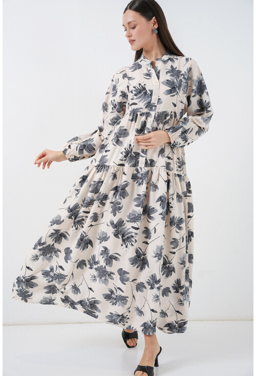 Kadın Lilyum Kumaş Uzun Tesettür Elbise 2593