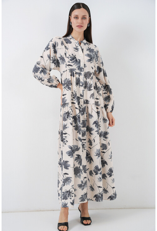 Kadın Lilyum Kumaş Uzun Tesettür Elbise 2593