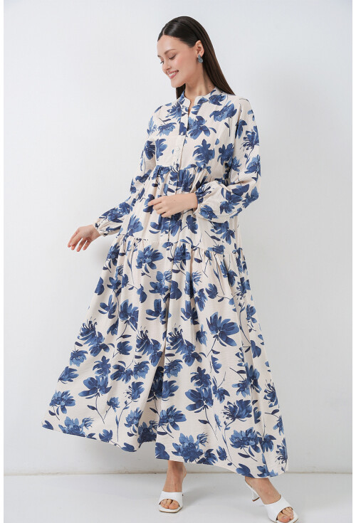 Kadın Lilyum Kumaş Uzun Tesettür Elbise 2593