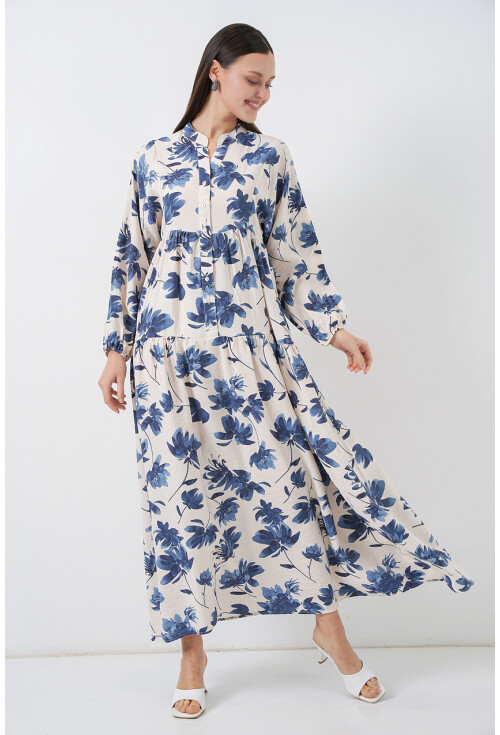 Kadın Lilyum Kumaş Uzun Tesettür Elbise 2593