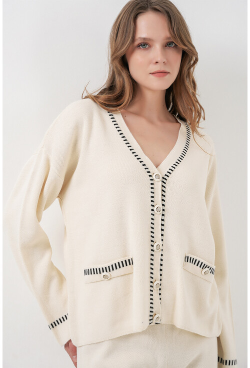 Kadın Nakışlı Triko Hırka Pantolon İkili Takım 15963