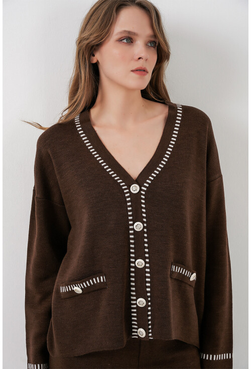 Kadın Nakışlı Triko Hırka Pantolon İkili Takım 15963