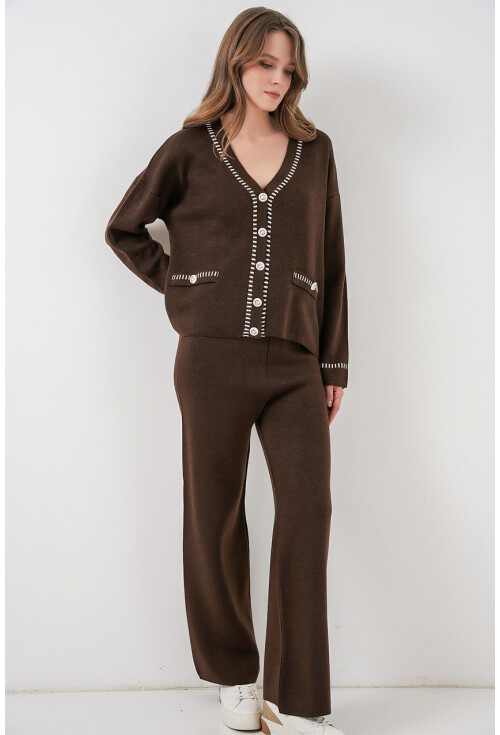 Kadın Nakışlı Triko Hırka Pantolon İkili Takım 15963