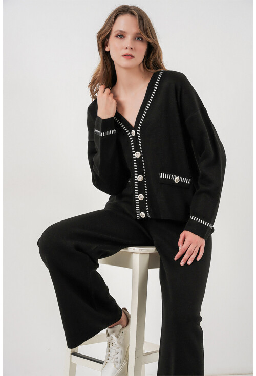 Kadın Nakışlı Triko Hırka Pantolon İkili Takım 15963