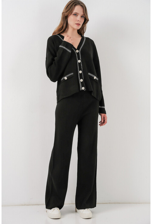 Kadın Nakışlı Triko Hırka Pantolon İkili Takım 15963