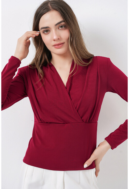 Kadın Omuz Vatkalı Kruvaze Yaka Bluz 942