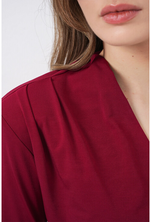 Kadın Omuz Vatkalı Kruvaze Yaka Bluz 942