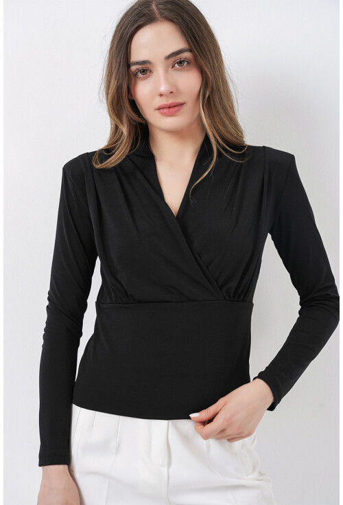 Kadın Omuz Vatkalı Kruvaze Yaka Bluz 942