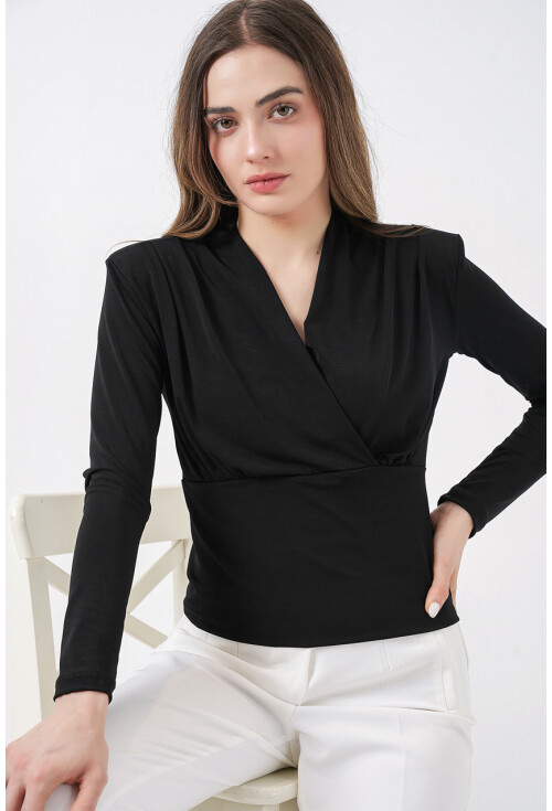 Kadın Omuz Vatkalı Kruvaze Yaka Bluz 942