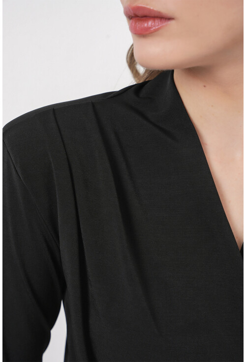 Kadın Omuz Vatkalı Kruvaze Yaka Bluz 942