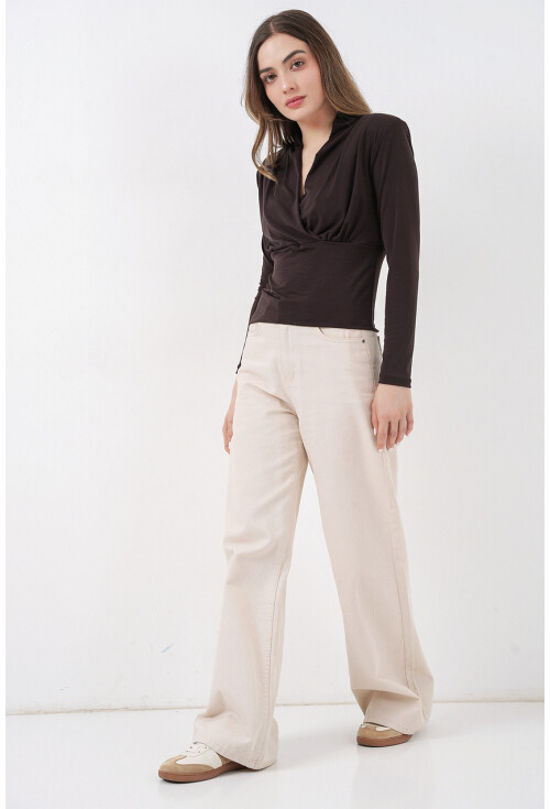 Kadın Omuz Vatkalı Kruvaze Yaka Bluz 942