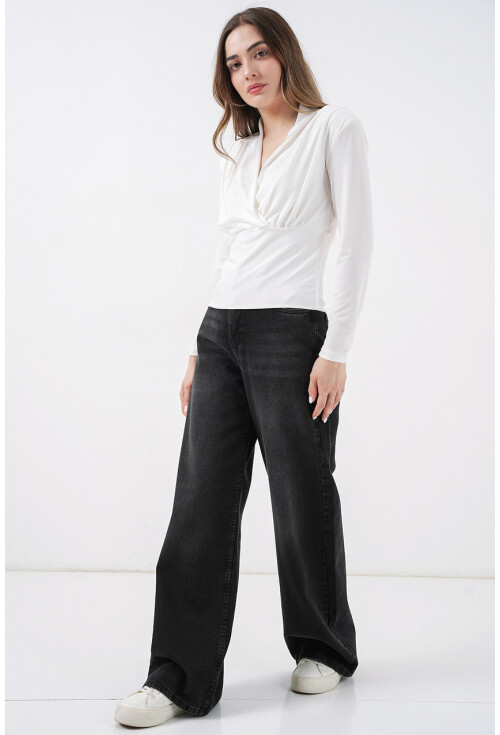 Kadın Omuz Vatkalı Kruvaze Yaka Bluz 942