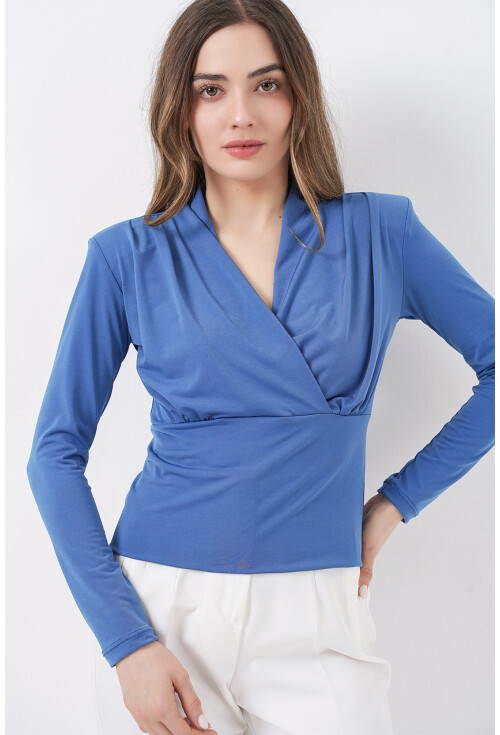 Kadın Omuz Vatkalı Kruvaze Yaka Bluz 942