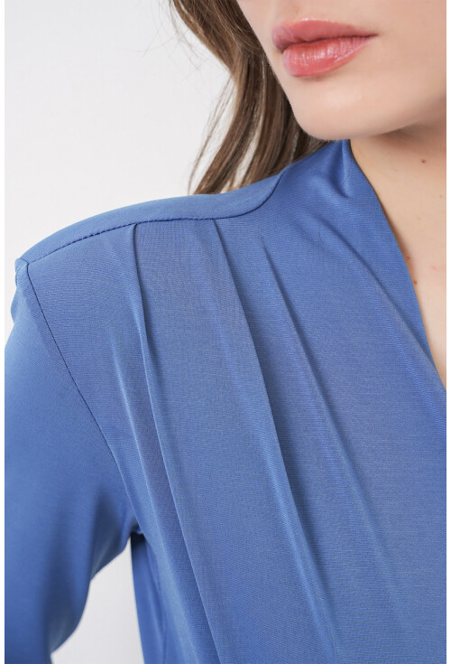 Kadın Omuz Vatkalı Kruvaze Yaka Bluz 942