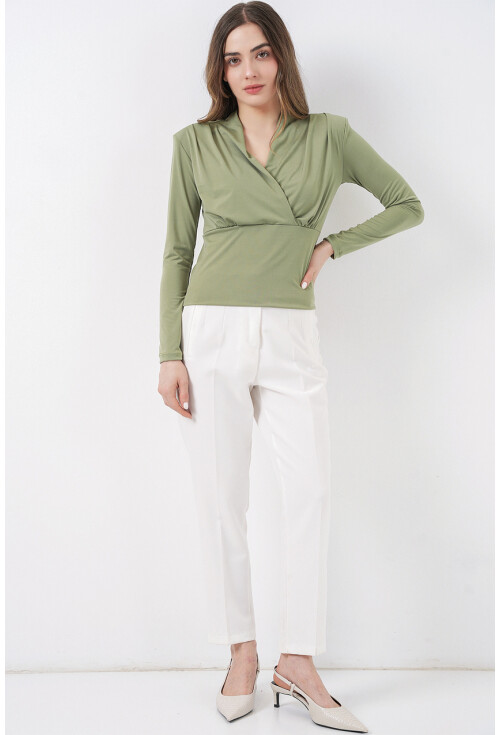 Kadın Omuz Vatkalı Kruvaze Yaka Bluz 942