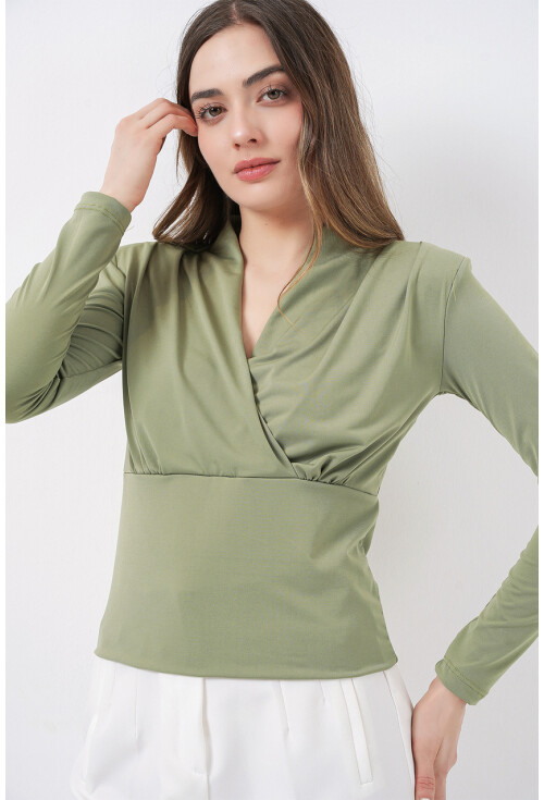 Kadın Omuz Vatkalı Kruvaze Yaka Bluz 942