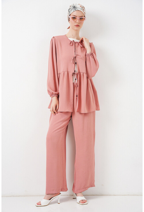 Kadın Önü Bağcıklı Tunik Pantolon İkili Takım 6744