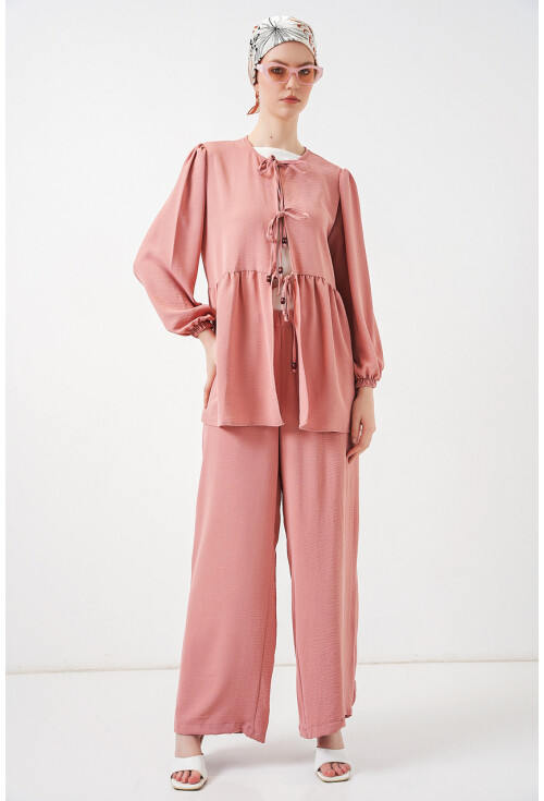 Kadın Önü Bağcıklı Tunik Pantolon İkili Takım 6744