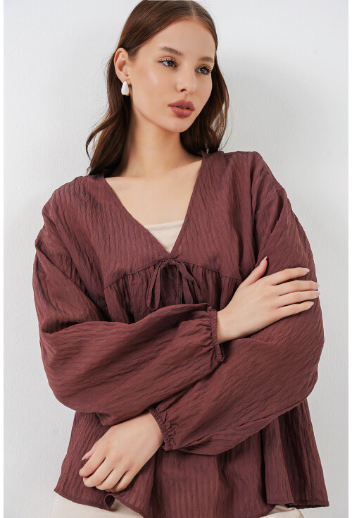 Kadın Önü Bağcıklı Uzun Kol Bluz 946