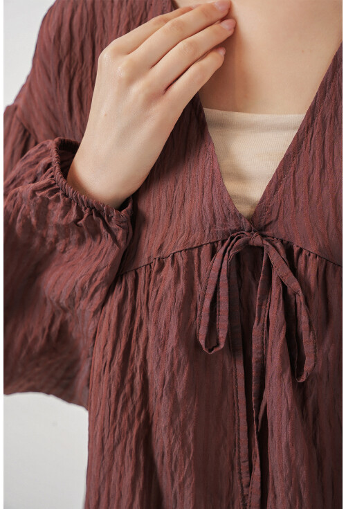 Kadın Önü Bağcıklı Uzun Kol Bluz 946